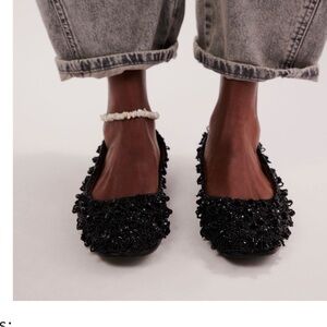 nwt nwb free people Elegant Black Beaded weekends out Women's Flats 7 sold out